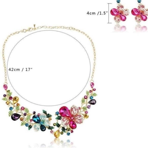 Elegant Multicolor Floral Necklace and Earring Set - Picture 3 of 3